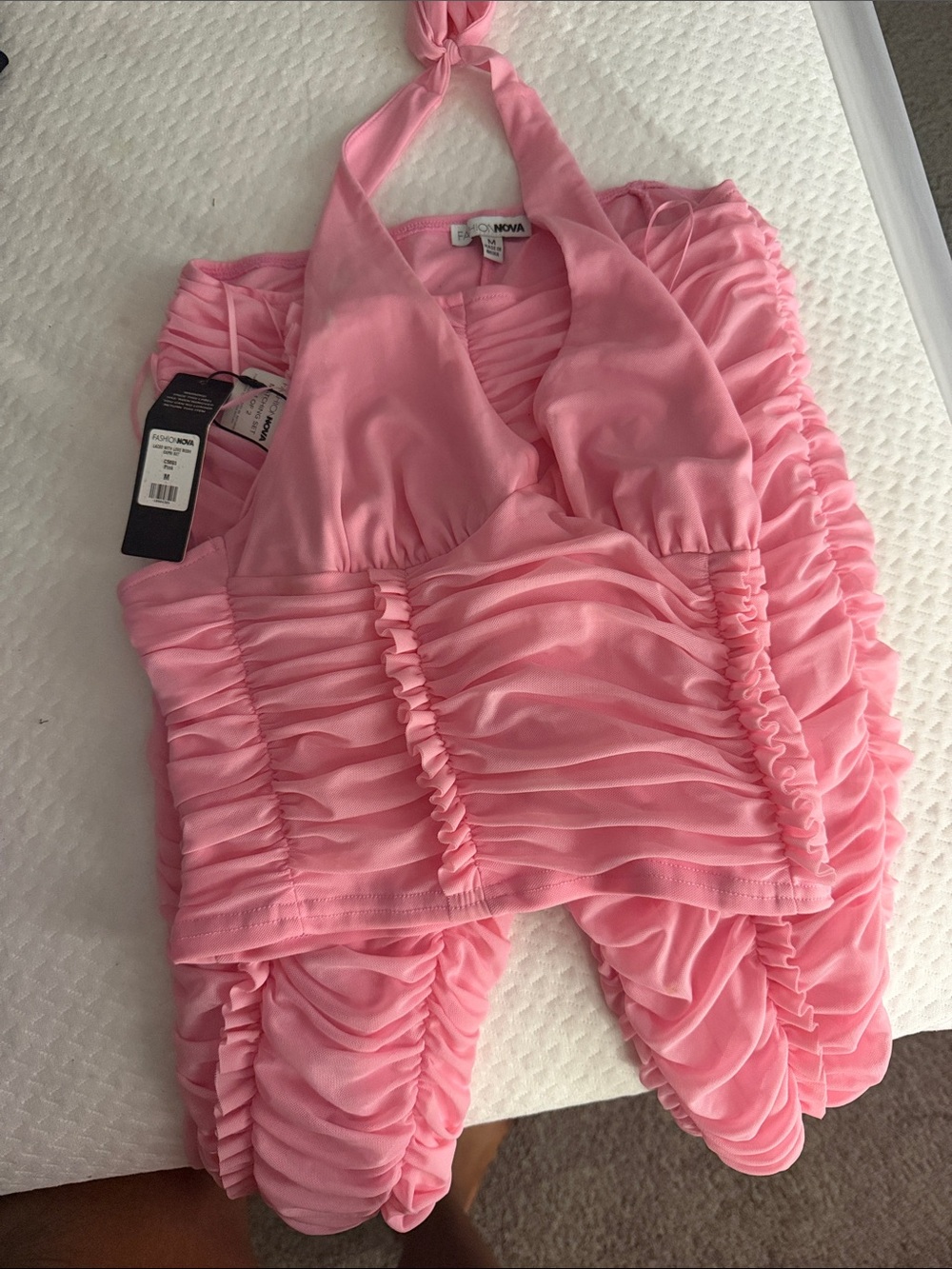 Pink Ruched Halter Two piece set